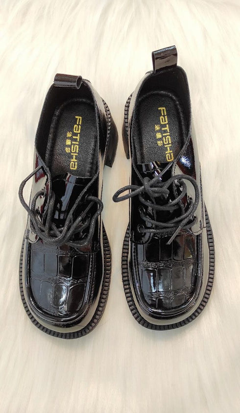 Black Leather Lolita Loafer With Laces